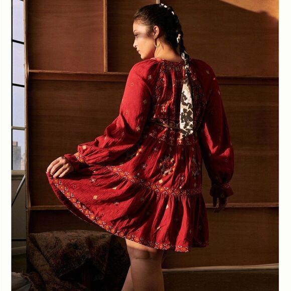 NWT Anthropologie Embroidered Tunic Mini Dress Red Motif XS - Picture 8 of 15